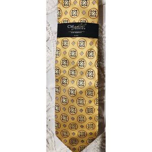 CM Gold Series Tie X Long Length Silk Geometric Floral Yellow Gold Church Formal
